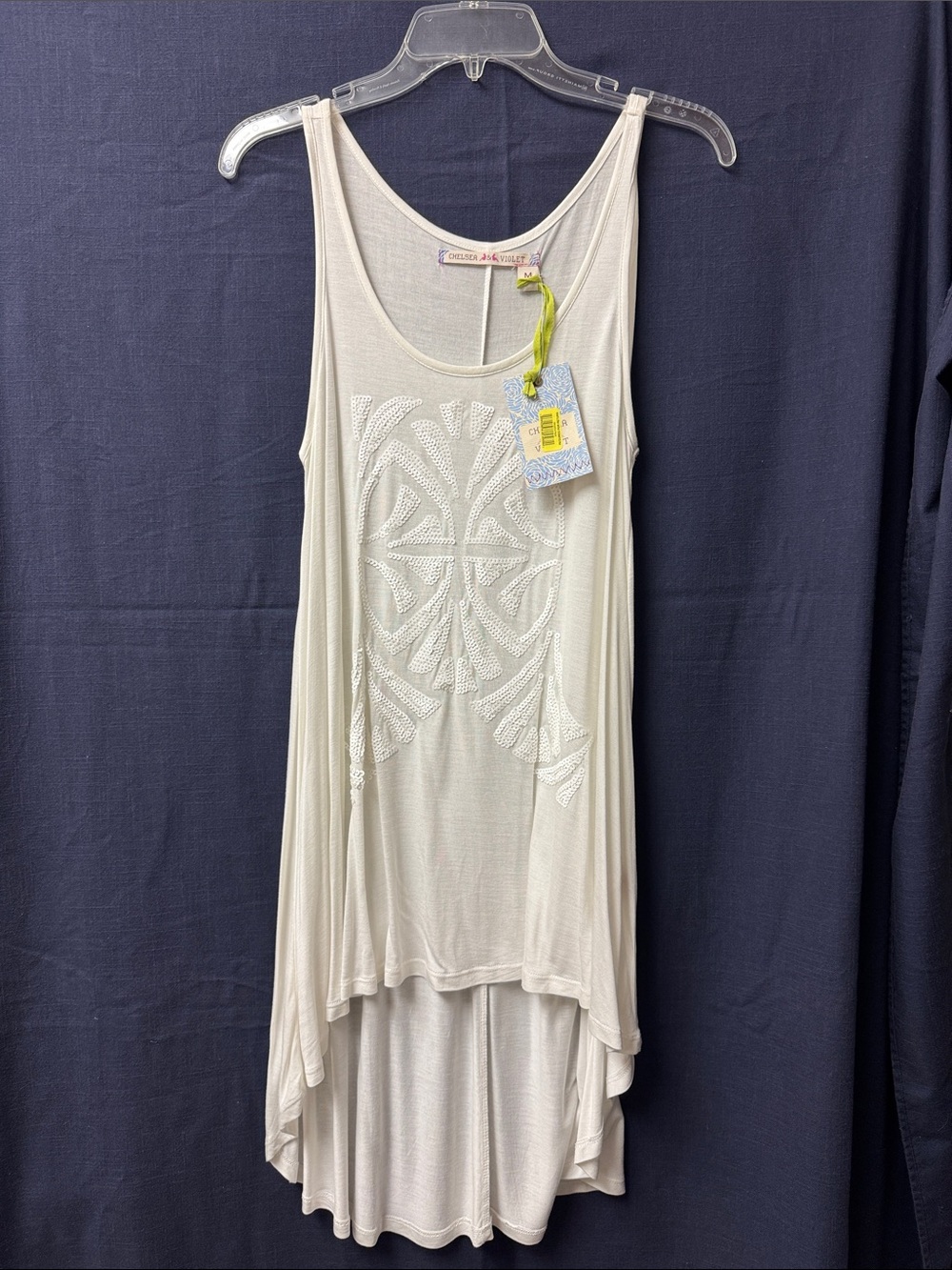 Chelsea & Violet High-Low Tank /Coverup White with Sequins - Sz M - NWT